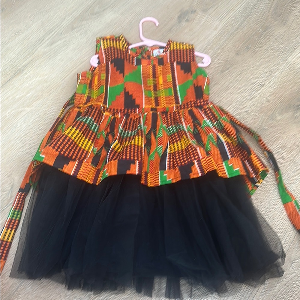 Vibrant Orange and Black Patterned Dress
